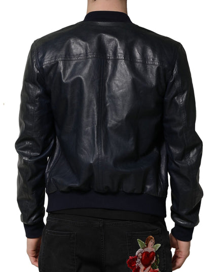 Dolce & Gabbana Black Lambskin Leather Biker Full Zip Jacket
