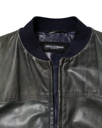 Dolce & Gabbana Black Lambskin Leather Biker Full Zip Jacket
