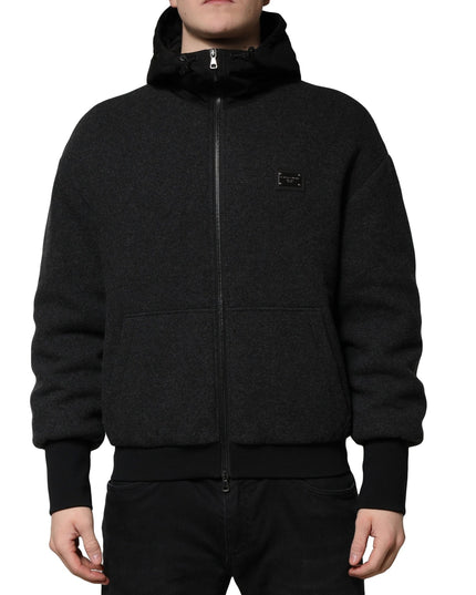 Dolce & Gabbana Black DG Logo Plaque Hooded Bomber Jacket