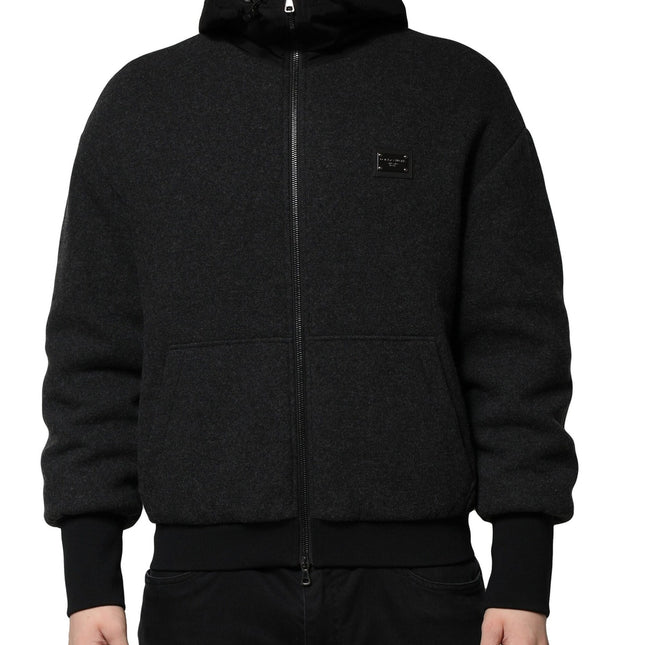 Dolce & Gabbana Black DG Logo Plaque Hooded Bomber Jacket
