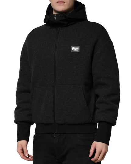 Dolce & Gabbana Black DG Logo Plaque Hooded Bomber Jacket