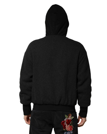 Dolce & Gabbana Black DG Logo Plaque Hooded Bomber Jacket