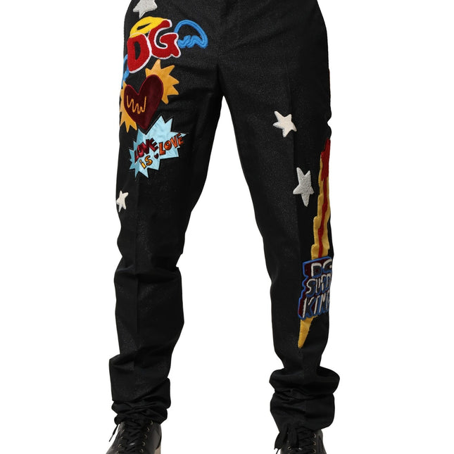 Dolce & Gabbana Black Graphic Embroidery Men Pants