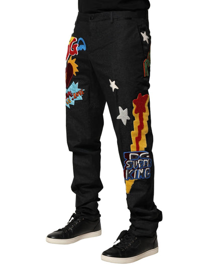 Dolce & Gabbana Black Graphic Embroidery Men Pants