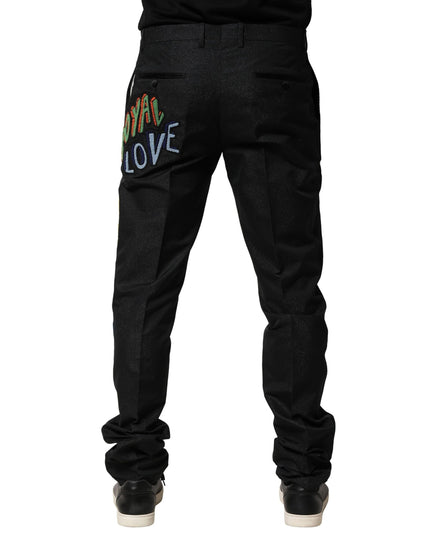 Dolce & Gabbana Black Graphic Embroidery Men Pants