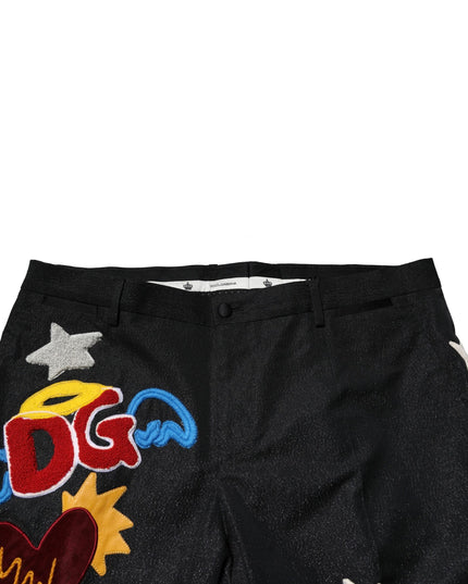 Dolce & Gabbana Black Graphic Embroidery Men Pants