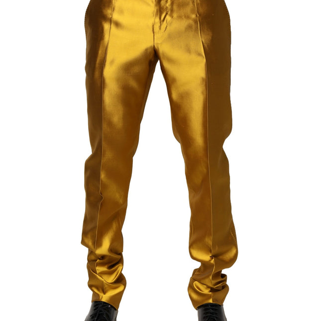 Dolce & Gabbana Yellow Silk Tapered Dress Men Pants