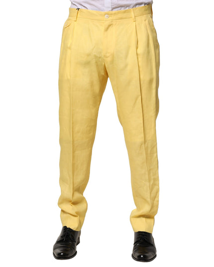 Dolce & Gabbana Yellow Flax Tapered Dress Men Pants