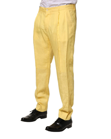 Dolce & Gabbana Yellow Flax Tapered Dress Men Pants