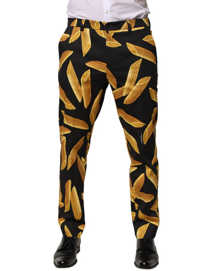 Dolce & Gabbana Black Pasta Print Tapered Men Pants