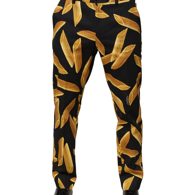 Dolce & Gabbana Black Pasta Print Tapered Men Pants