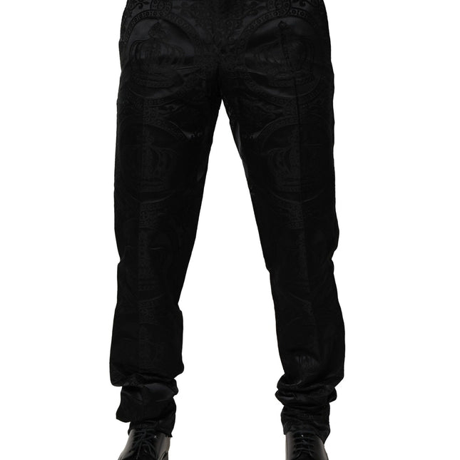Dolce & Gabbana Black Cotton DG Crown Dress Pants