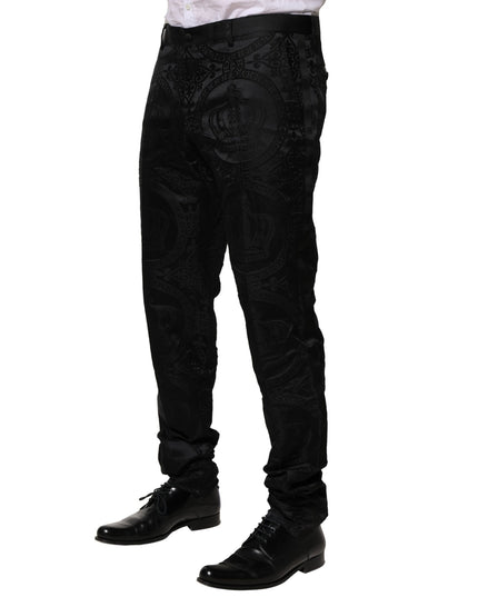 Dolce & Gabbana Black Cotton DG Crown Dress Pants