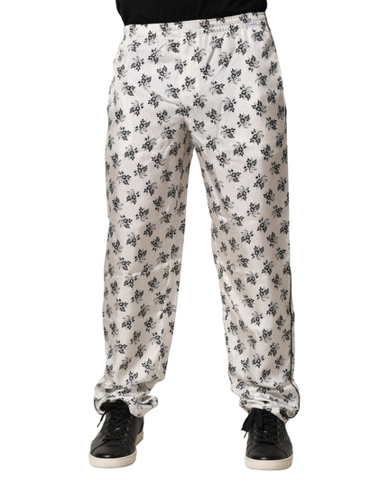 Dolce & Gabbana White Floral Silk Casual Lounge Pants