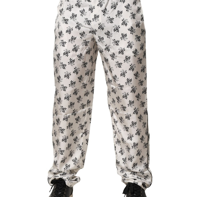 Dolce & Gabbana White Floral Silk Casual Lounge Pants