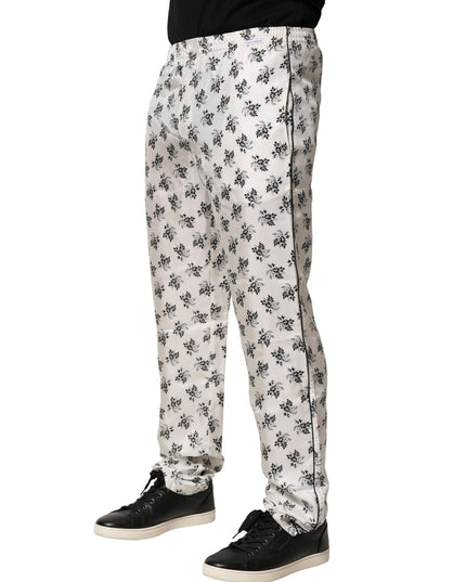 Dolce & Gabbana White Floral Silk Casual Lounge Pants