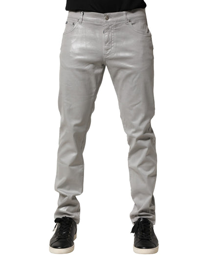 Dolce & Gabbana Silver Cotton Stretch Slim Denim Jeans
