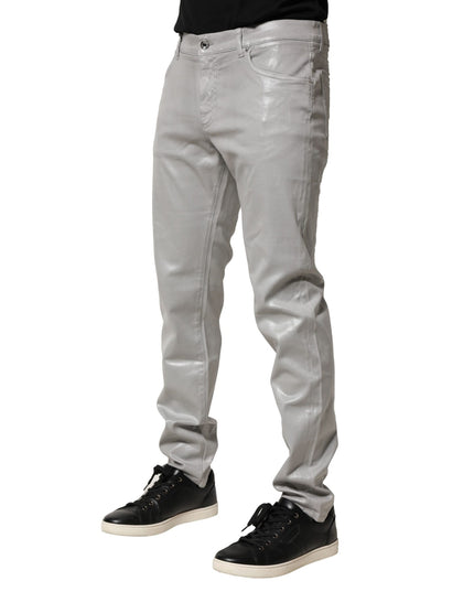 Dolce & Gabbana Silver Cotton Stretch Slim Denim Jeans