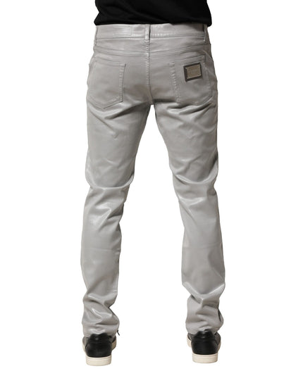 Dolce & Gabbana Silver Cotton Stretch Slim Denim Jeans