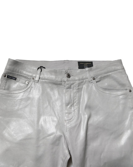 Dolce & Gabbana Silver Cotton Stretch Slim Denim Jeans