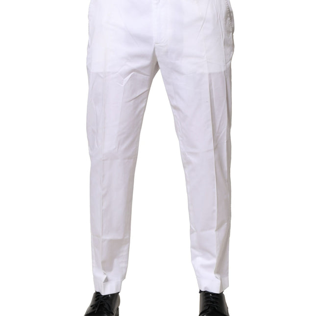 Dolce & Gabbana White Cotton Dress Slim Formal Pants