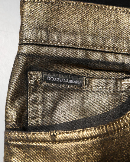 Dolce & Gabbana Gold Tattered Cotton Stretch Slim Denim Jeans