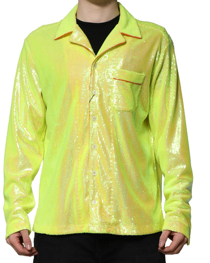 Dolce & Gabbana Yellow Sequin Polyester Lounge Casual Shirt