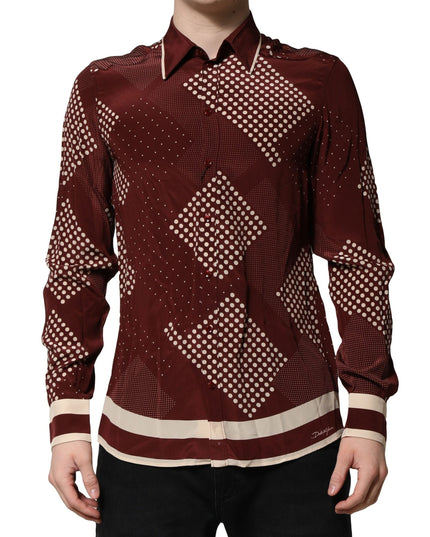 Dolce & Gabbana Maroon Dotted Silk Long Sleeve Casual Shirt