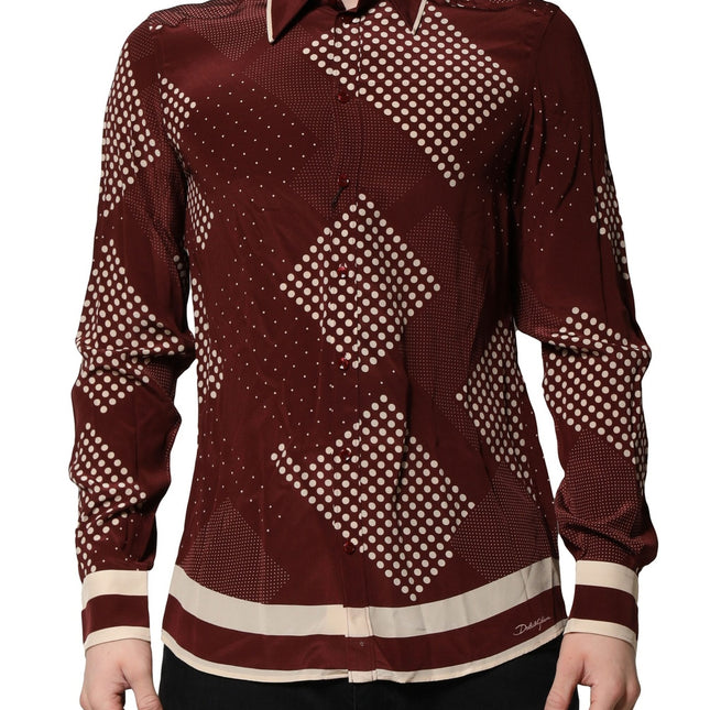 Dolce & Gabbana Maroon Dotted Silk Long Sleeve Casual Shirt