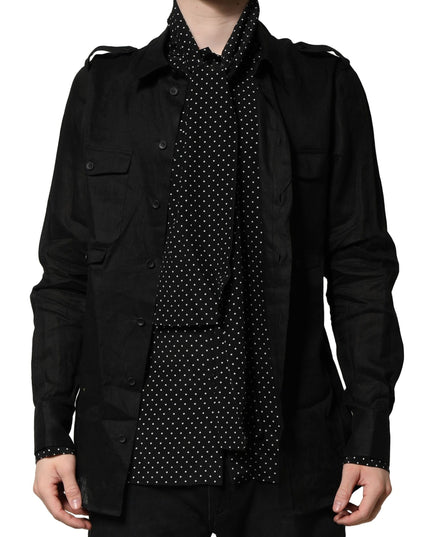 Dolce & Gabbana Black Polka Dot Linen Silk Men Casual Shirt