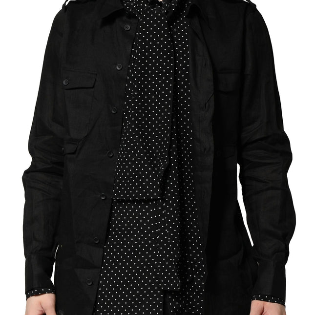 Dolce & Gabbana Black Polka Dot Linen Silk Men Casual Shirt