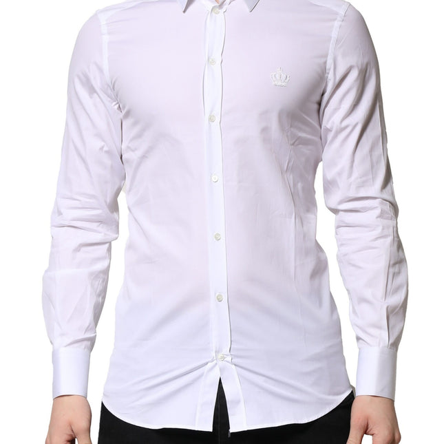 Dolce & Gabbana White GOLD Crown Cotton Dress Formal Shirt