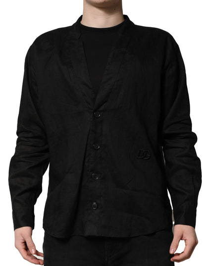 Dolce & Gabbana Black Linen Long Sleeves Men Casual Shirt