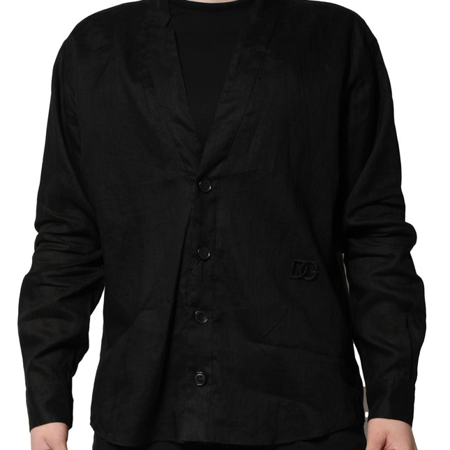 Dolce & Gabbana Black Linen Long Sleeves Men Casual Shirt
