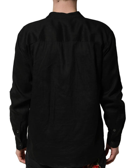 Dolce & Gabbana Black Linen Long Sleeves Men Casual Shirt