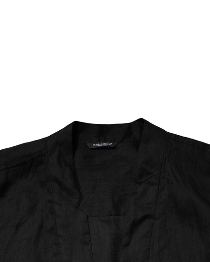 Dolce & Gabbana Black Linen Long Sleeves Men Casual Shirt