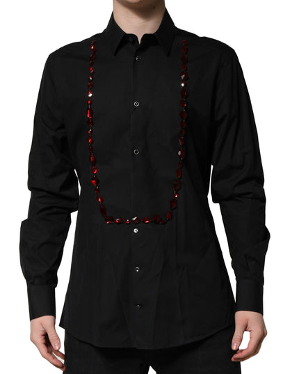 Dolce & Gabbana Black Crystal GOLD Formal Men Dress Shirt