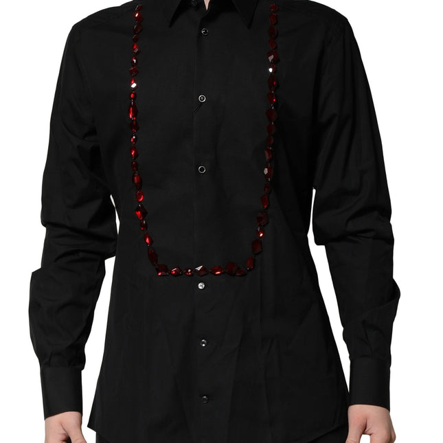 Dolce & Gabbana Black Crystal GOLD Formal Men Dress Shirt