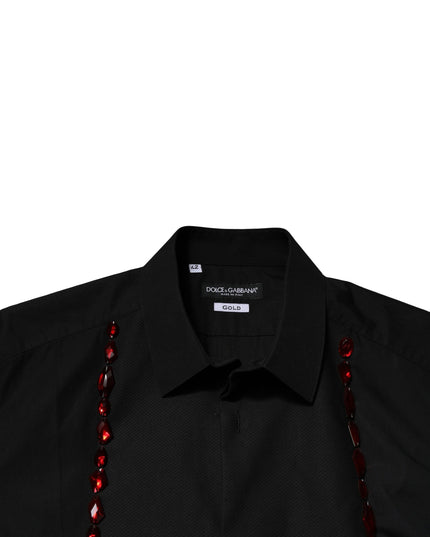 Dolce & Gabbana Black Crystal GOLD Formal Men Dress Shirt