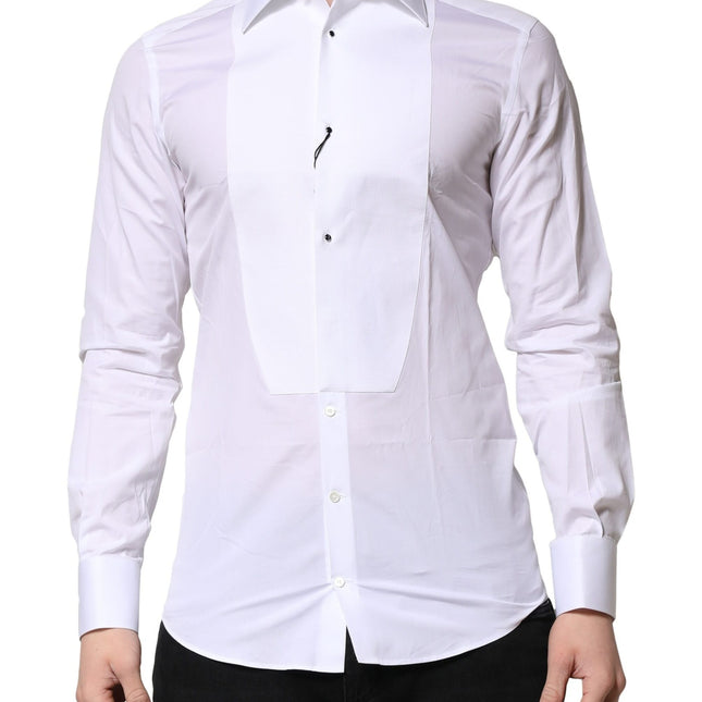Dolce & Gabbana White GOLD Crown Cotton Dress Formal Shirt