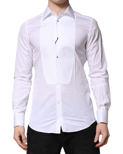 Dolce & Gabbana White GOLD Crown Cotton Dress Formal Shirt