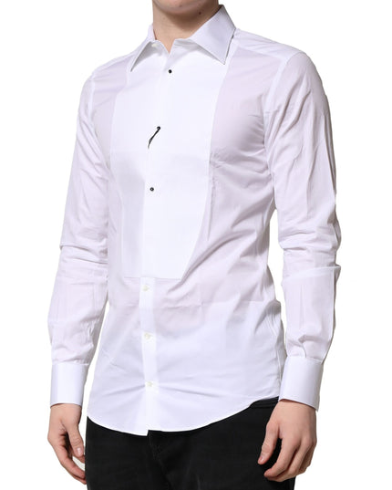 Dolce & Gabbana White GOLD Crown Cotton Dress Formal Shirt