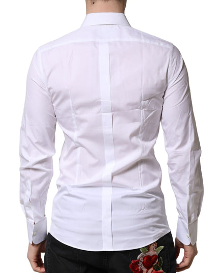 Dolce & Gabbana White GOLD Crown Cotton Dress Formal Shirt