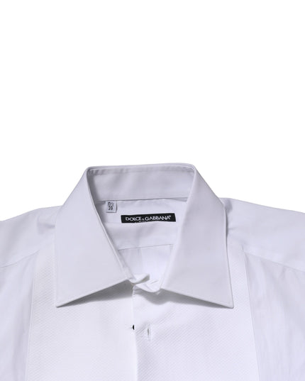 Dolce & Gabbana White GOLD Crown Cotton Dress Formal Shirt