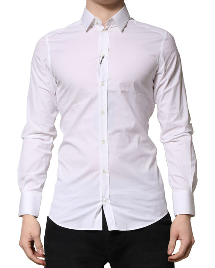 Dolce & Gabbana White GOLD Cotton Men Dress Formal Shirt