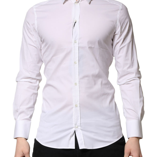 Dolce & Gabbana White GOLD Cotton Men Dress Formal Shirt