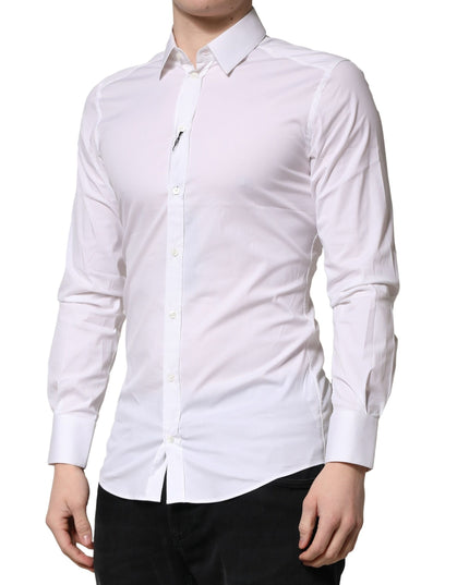 Dolce & Gabbana White GOLD Cotton Men Dress Formal Shirt