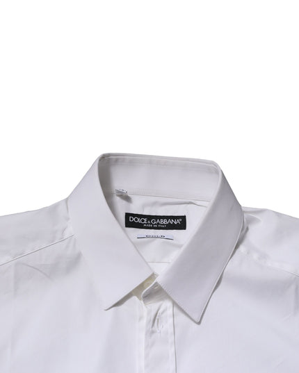 Dolce & Gabbana White GOLD Cotton Men Dress Formal Shirt