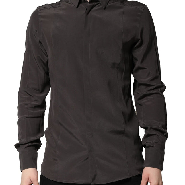 Dolce & Gabbana Dark Brown Silk GOLD Men Dress Formal Shirt