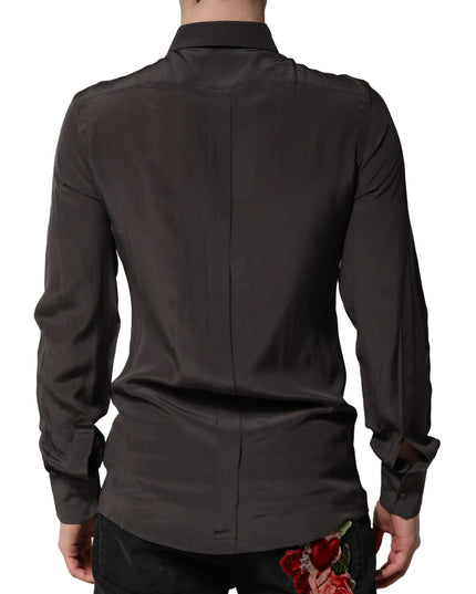 Dolce & Gabbana Dark Brown Silk GOLD Men Dress Formal Shirt
